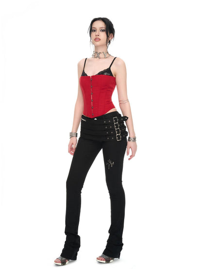 JYOSEI Black Multi Belt Metal 3D Embellished Punk Women&