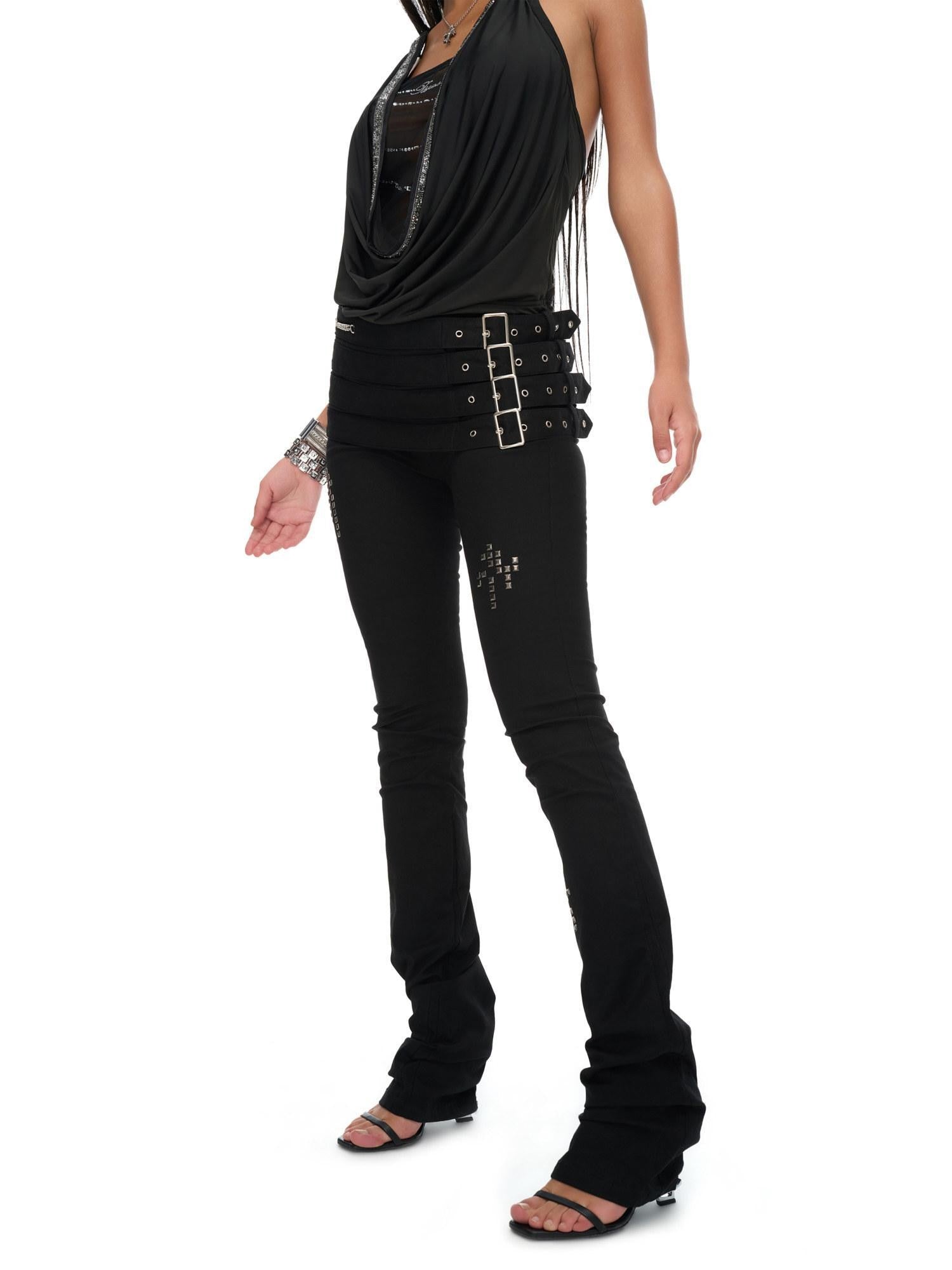 JYOSEI Black Multi Belt Metal 3D Embellished Punk Women&