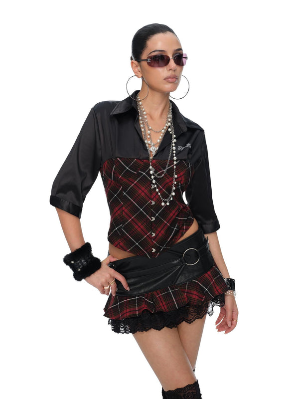 Black Plaid Lace Low Waist Pleated Women's Mini Skirts