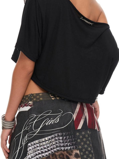 JYOSEI Black Sequin Chain Cutout Asymmetric Loose Women&