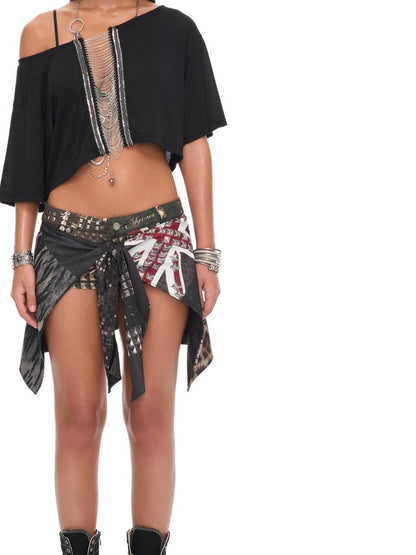 JYOSEI Black Sequin Chain Cutout Asymmetric Loose Women&