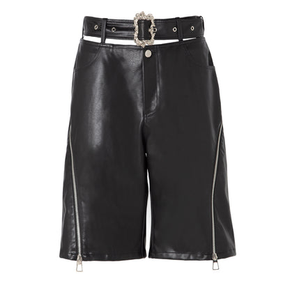 JYOSEI_Black_Side_Zipper_Low_Waist_Belt_Straight_Leg_Women&