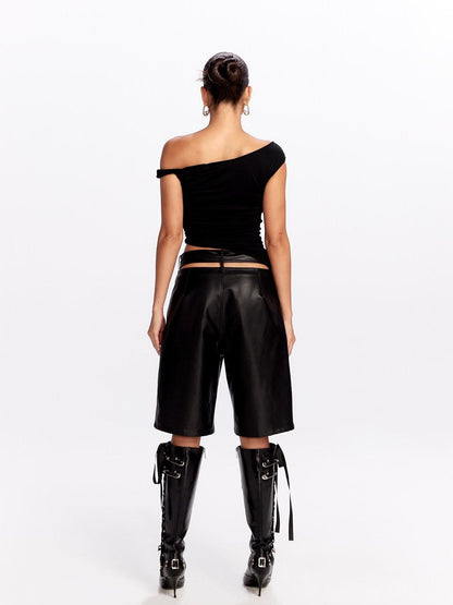 JYOSEI Black Side Zipper Low Waist Belt Straight Leg Women&