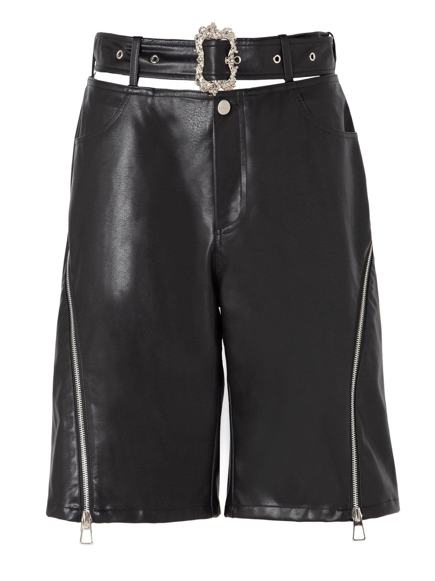 JYOSEI Black Side Zipper Low Waist Belt Straight Leg Women&
