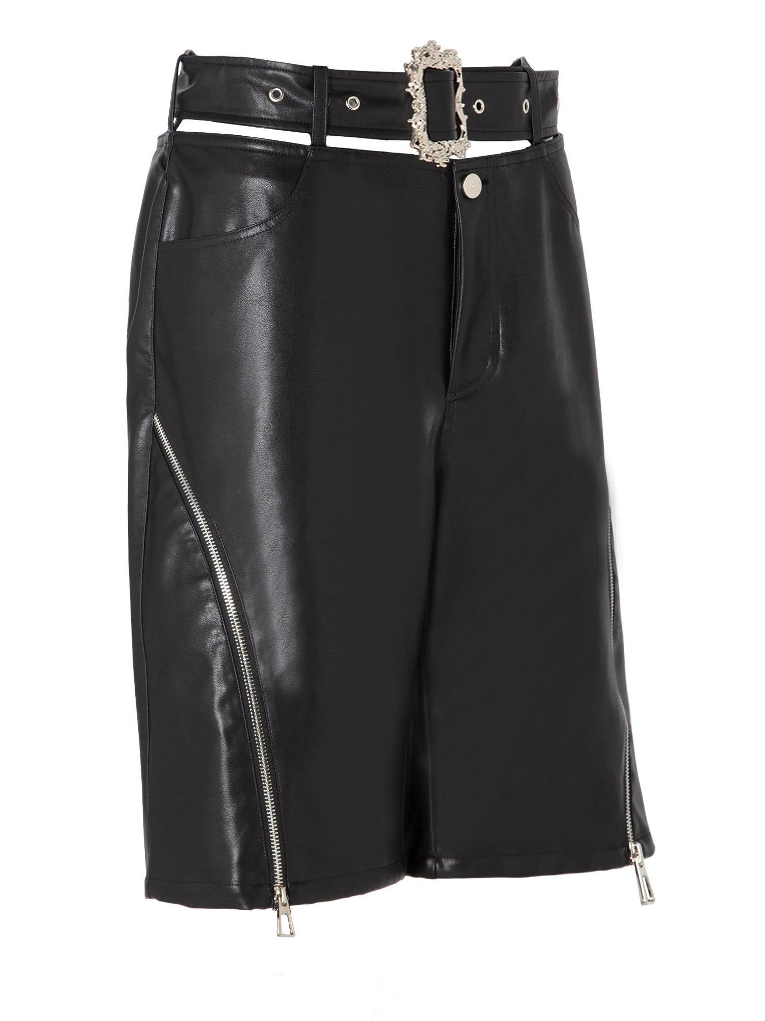 JYOSEI Black Side Zipper Low Waist Belt Straight Leg Women&