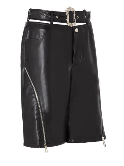JYOSEI Black Side Zipper Low Waist Belt Straight Leg Women&