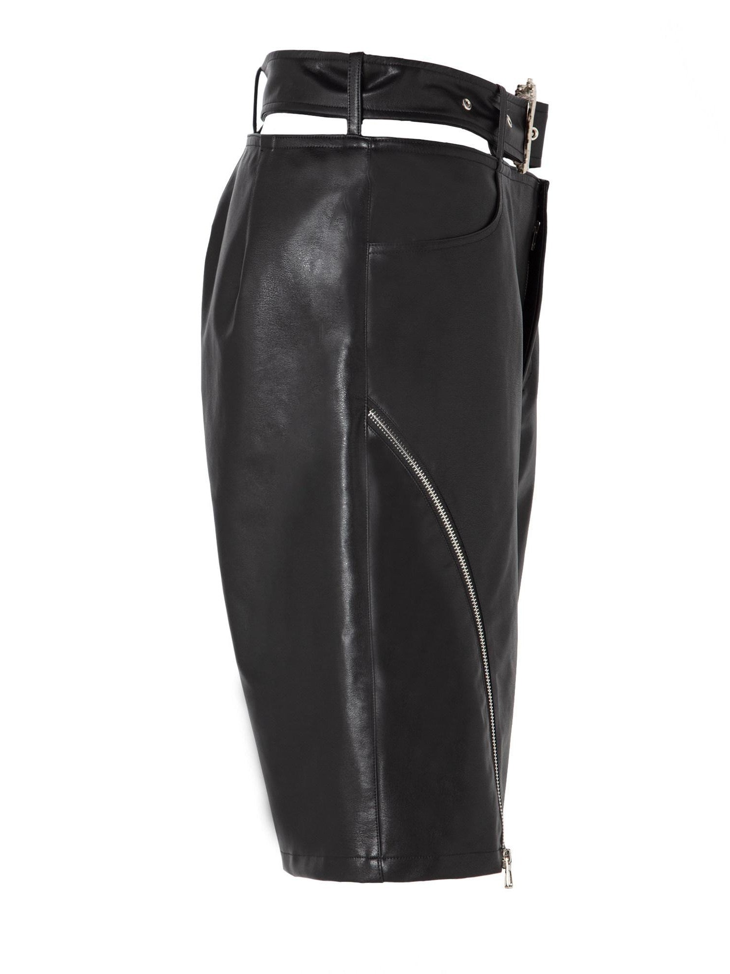 JYOSEI Black Side Zipper Low Waist Belt Straight Leg Women&
