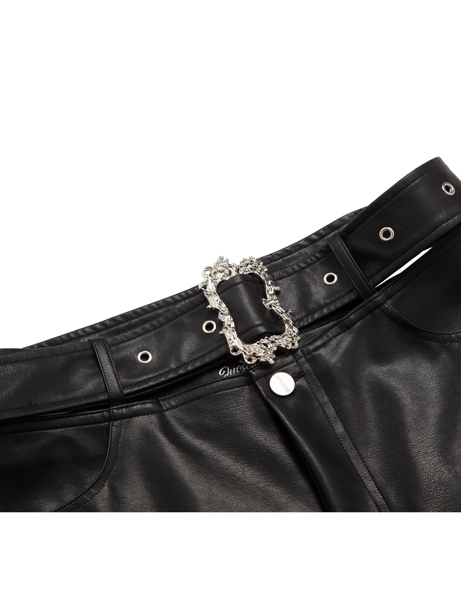 JYOSEI Black Side Zipper Low Waist Belt Straight Leg Women&