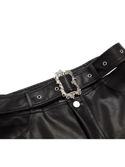 JYOSEI Black Side Zipper Low Waist Belt Straight Leg Women&