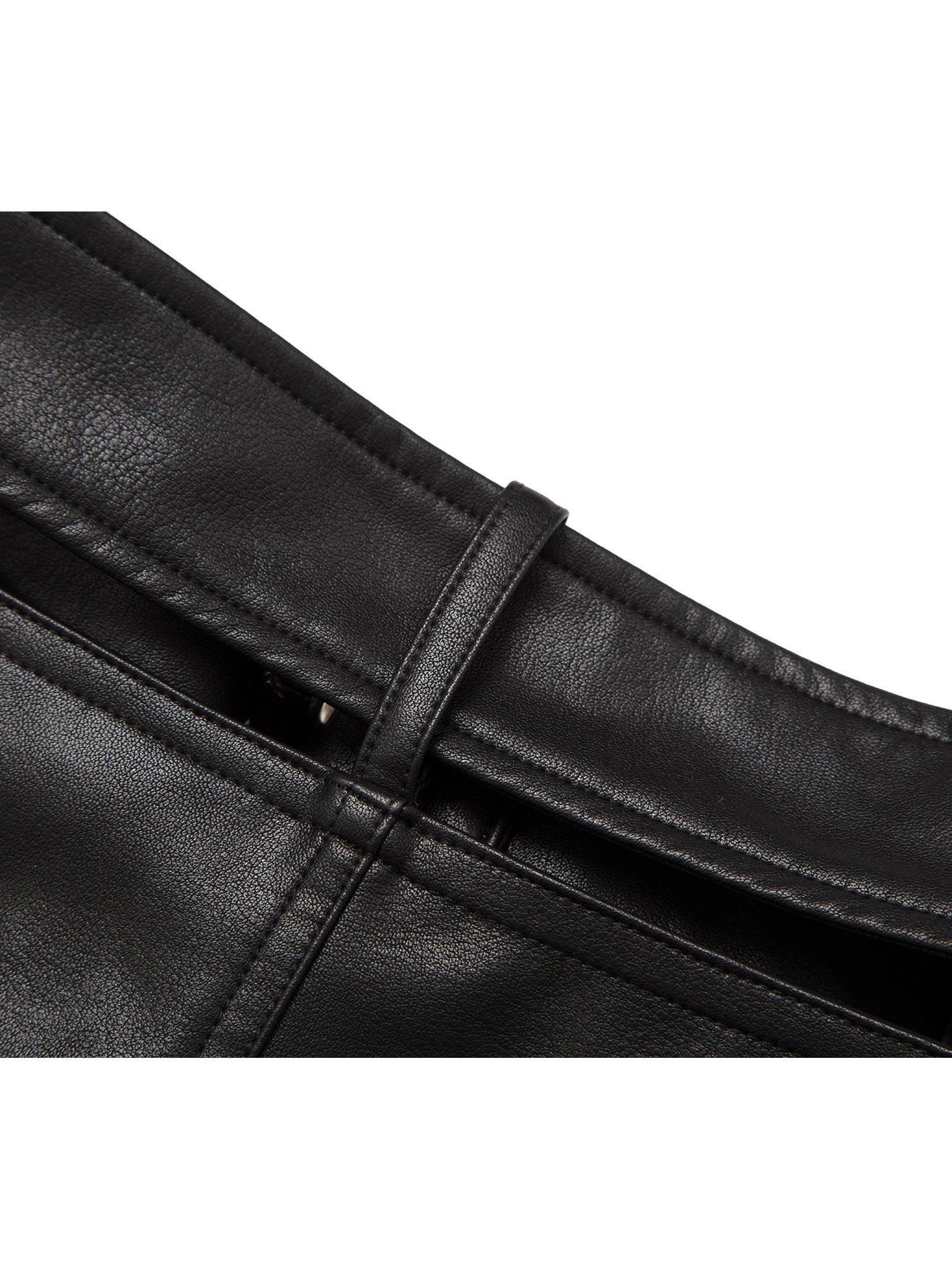 JYOSEI Black Side Zipper Low Waist Belt Straight Leg Women&