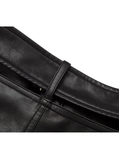 JYOSEI Black Side Zipper Low Waist Belt Straight Leg Women&