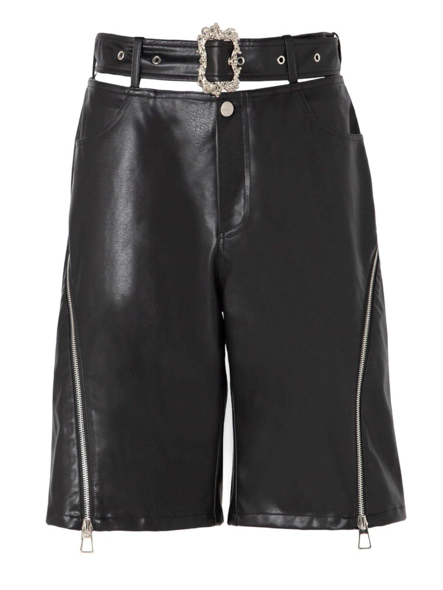 JYOSEI Black Side Zipper Low Waist Belt Straight Leg Women&