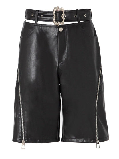 JYOSEI Black Side Zipper Low Waist Belt Straight Leg Women&