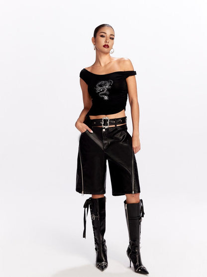 JYOSEI Black Side Zipper Low Waist Belt Straight Leg Women&