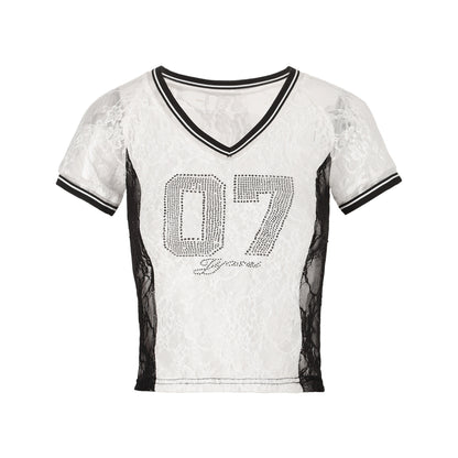 JYOSEI_Black_White_Lace_Splice_Rhinestone_Sheer_V-neck_Women&