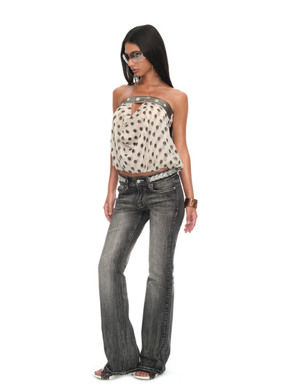 JYOSEI Black White Spliced Polka Dot Double Layer Cutout Back Women&