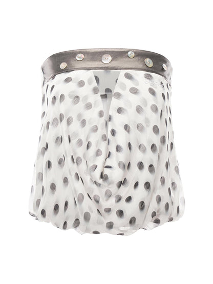 JYOSEI Black White Spliced Polka Dot Double Layer Cutout Back Women&