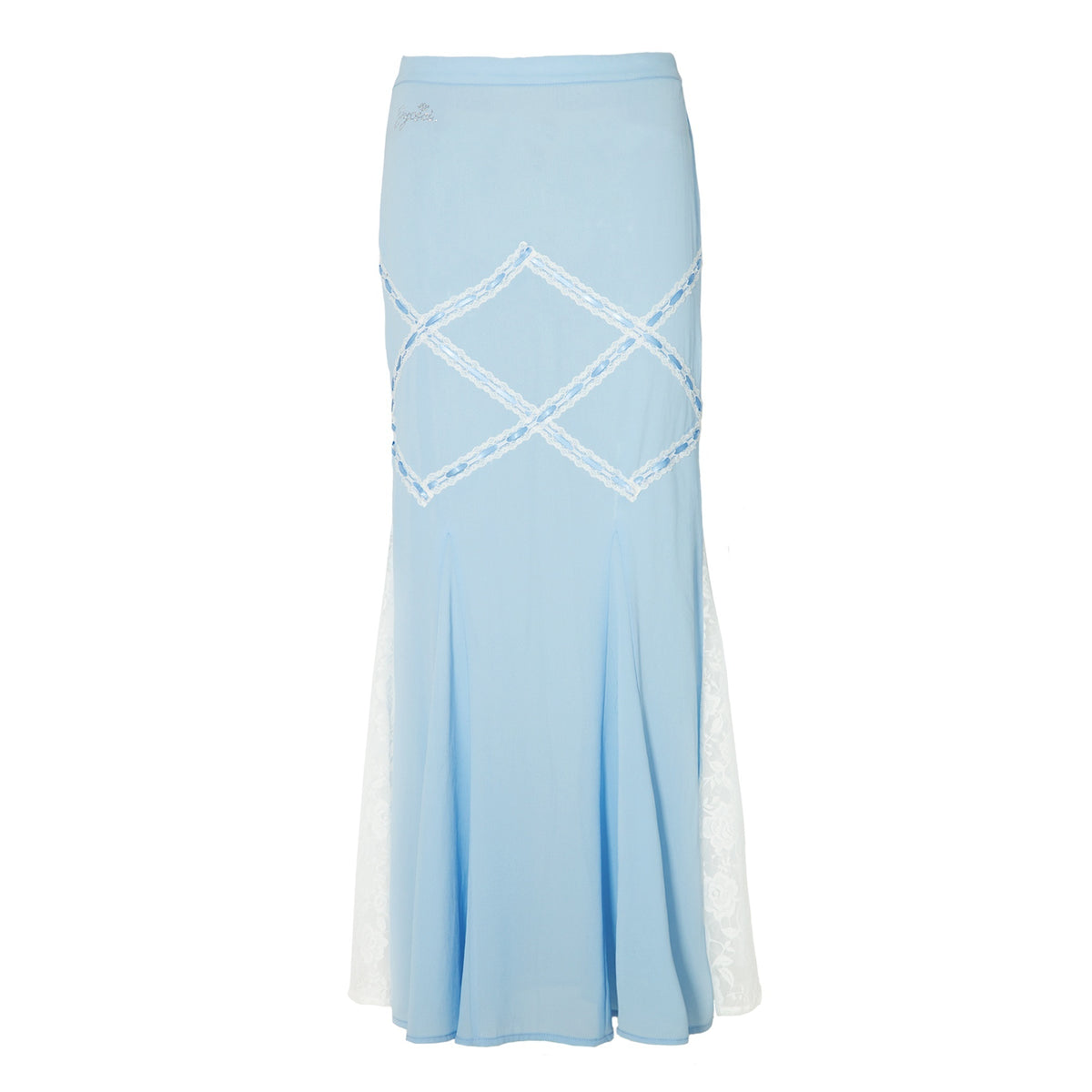 JYOSEI_Blue_Chiffon_Ruffle_Lace_Panel_V-neck_Women&