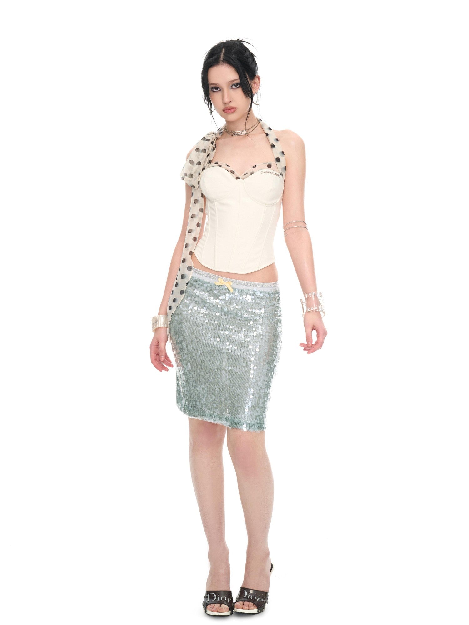 JYOSEI Blue Green Sequin Three Dimensional Embellished Women&