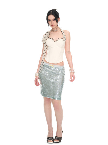 JYOSEI Blue Green Sequin Three Dimensional Embellished Women&