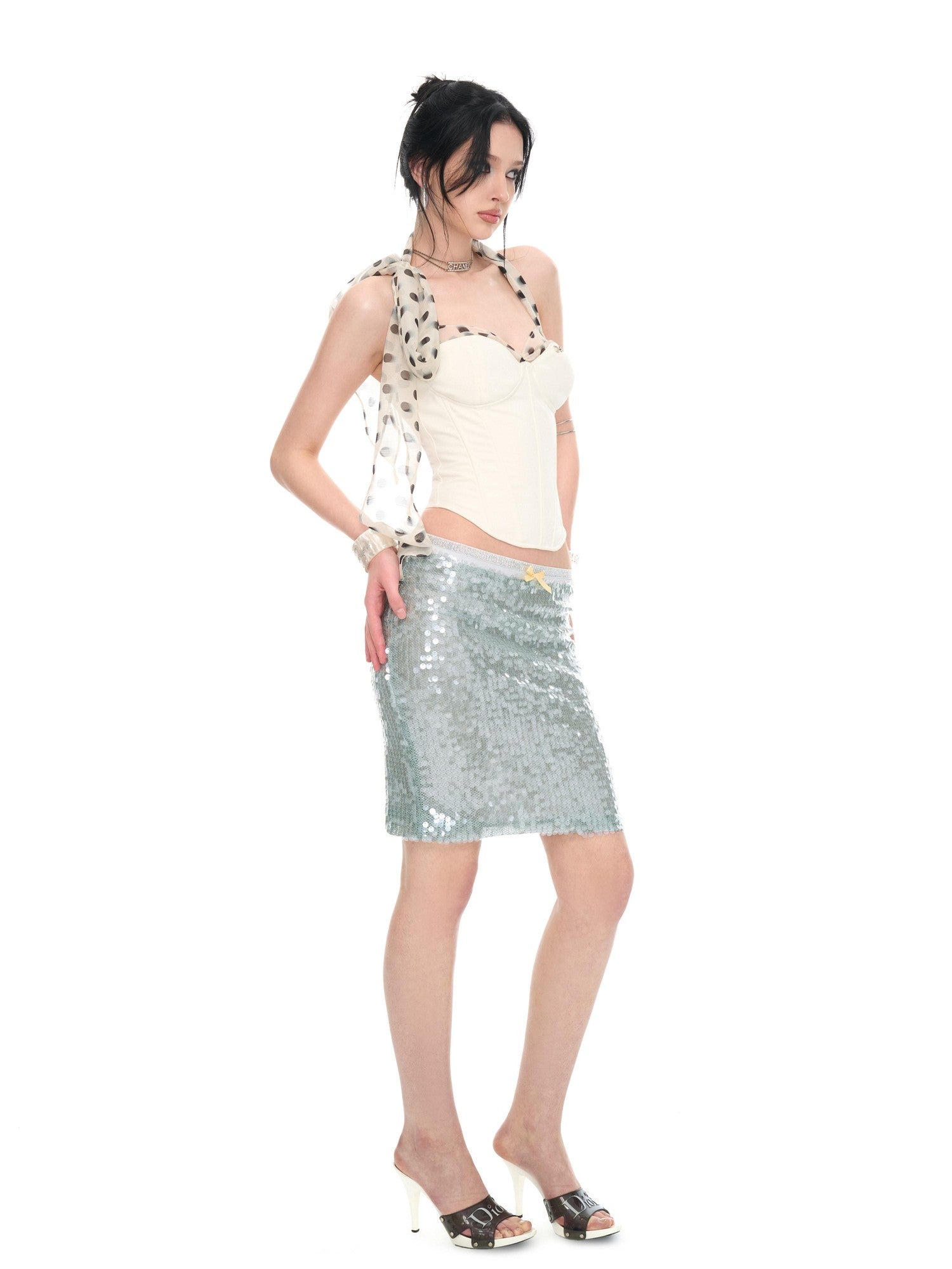 JYOSEI Blue Green Sequin Three Dimensional Embellished Women&