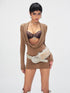 JYOSEI Brown Cowl Neck Bodycon Long Sleeve Dress