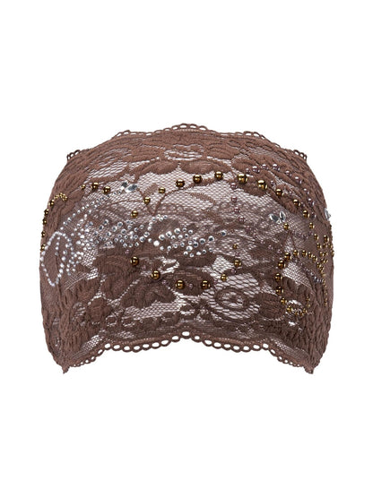 JYOSEI Brown Cutout Sequined Rhinestone Elastic Wide Band Women&