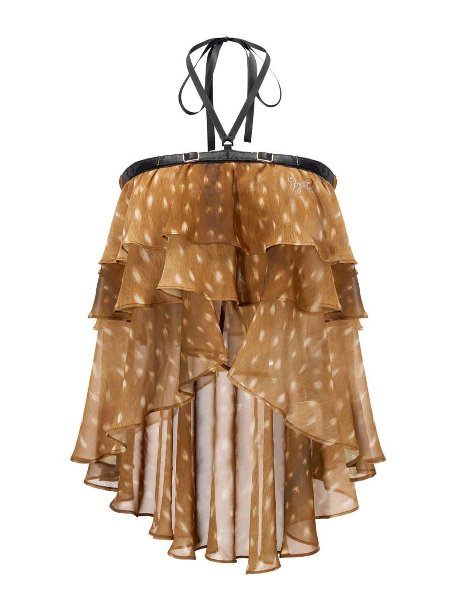 JYOSEI Brown Deer Print Irregular Ruffle Halter Backless Tie Women&