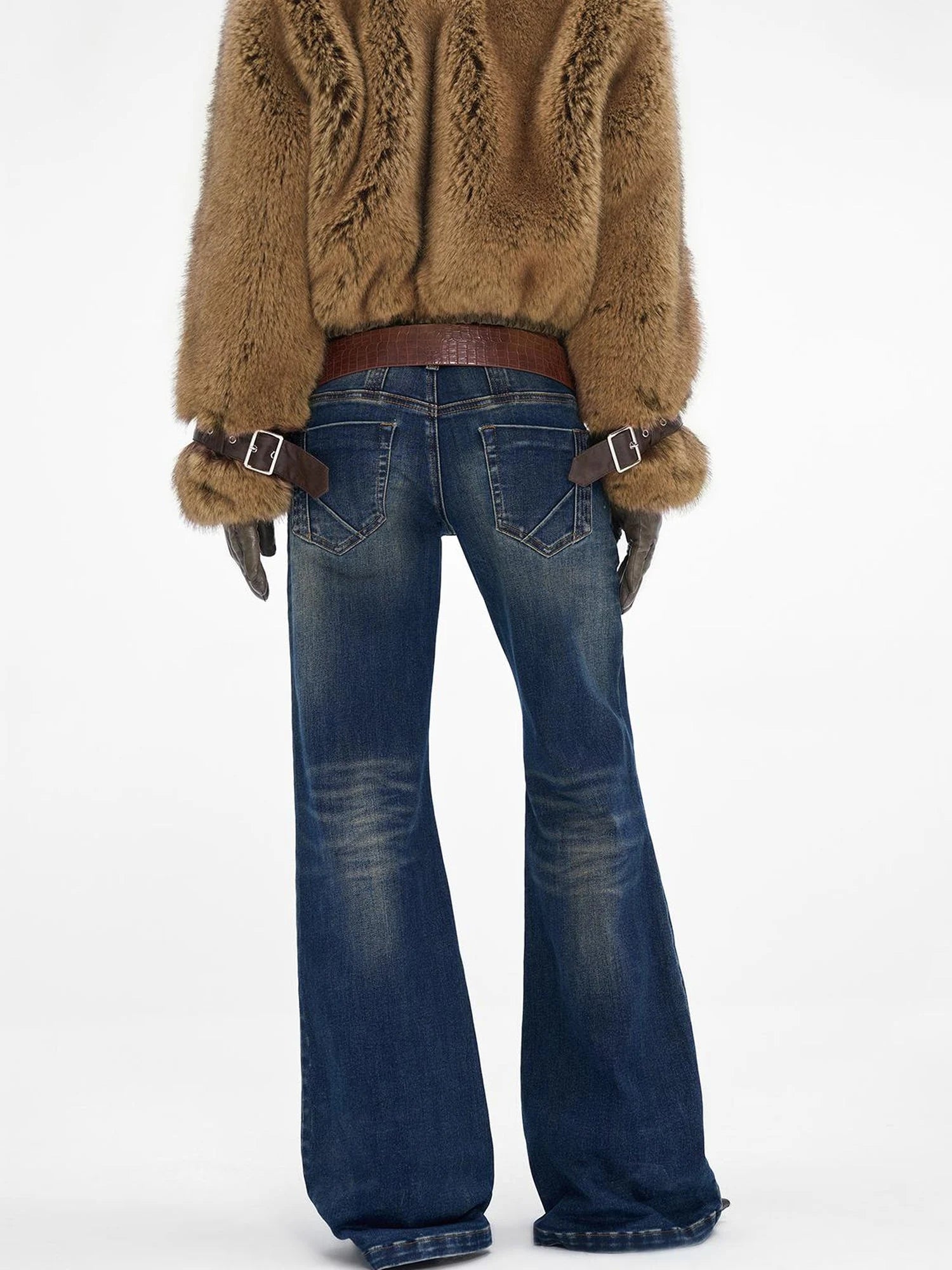 Brown Faux Fur Leather Trimmed Short Jacket