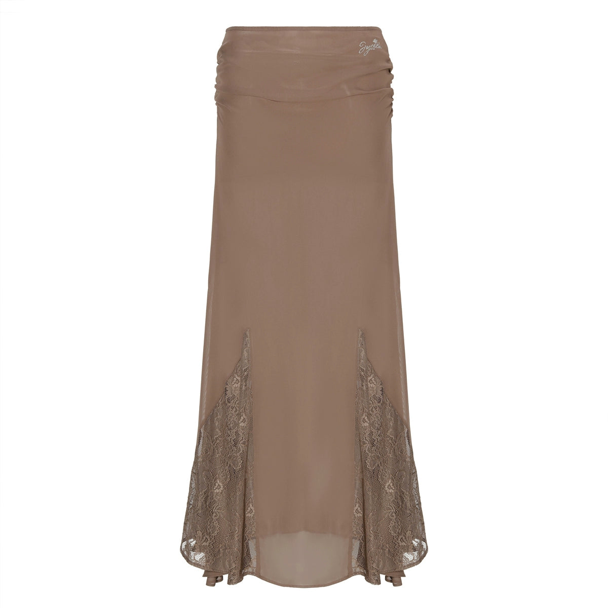 JYOSEI_Brown_Layered_Chiffon_Mermaid_Maxi_Skirt_with_Lace_Trim_MISSTT