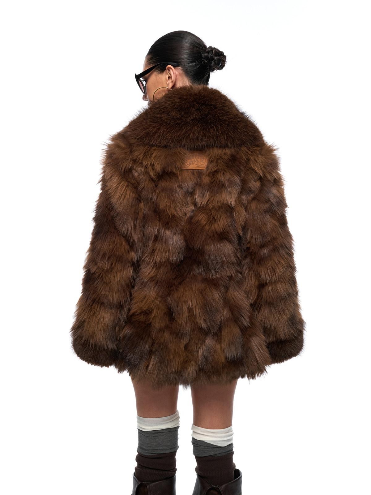 JYOSEI Brown Patchwork Lapel Asymmetric Side Pocket Women&