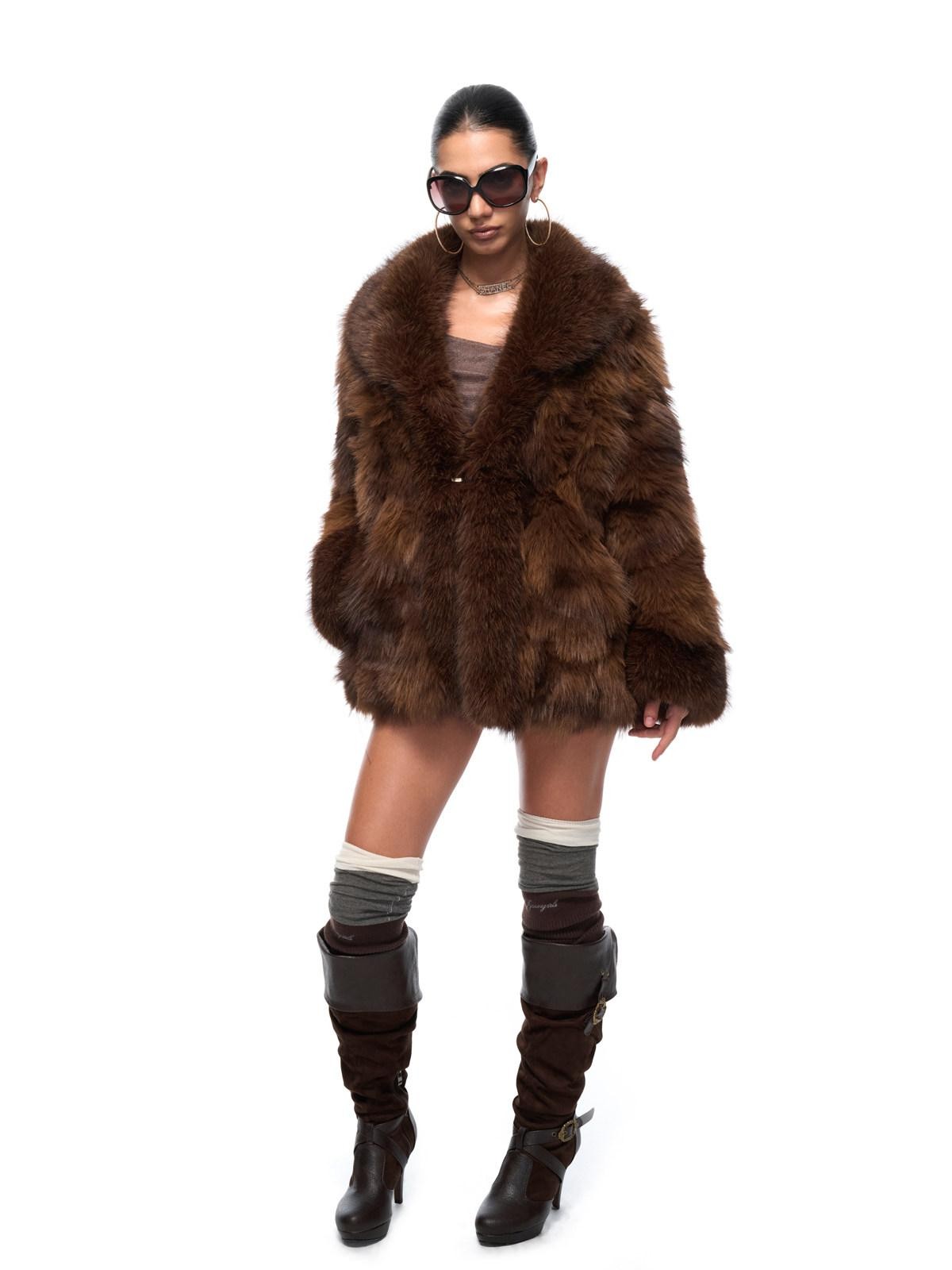 JYOSEI Brown Patchwork Lapel Asymmetric Side Pocket Women&