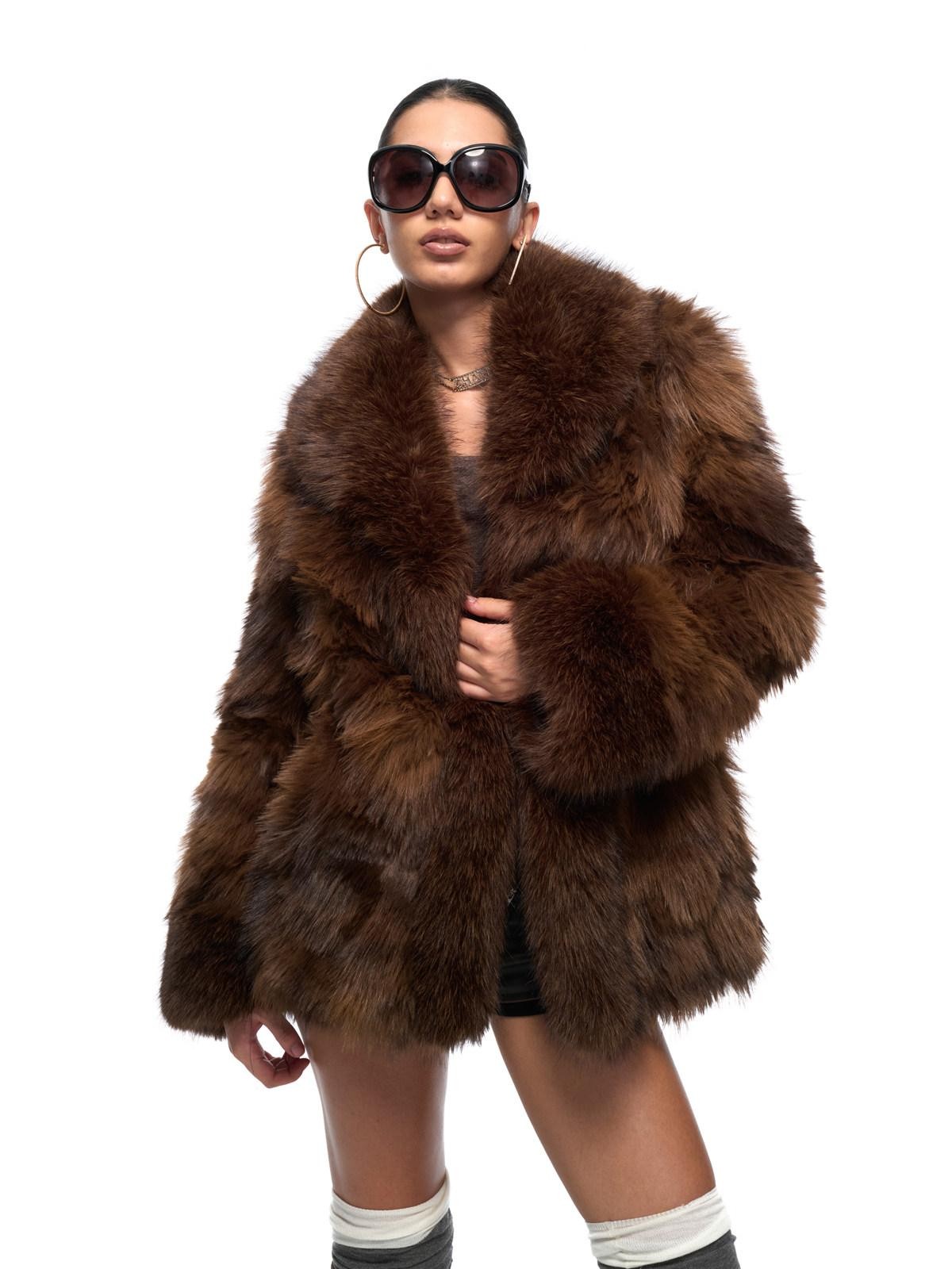 JYOSEI Brown Patchwork Lapel Asymmetric Side Pocket Women&