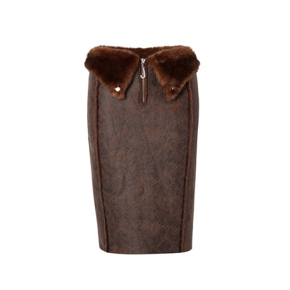 JYOSEI_Brown_Suede_Like_Faux_Shearling_Top_And_Skirt_Set_MISSTT