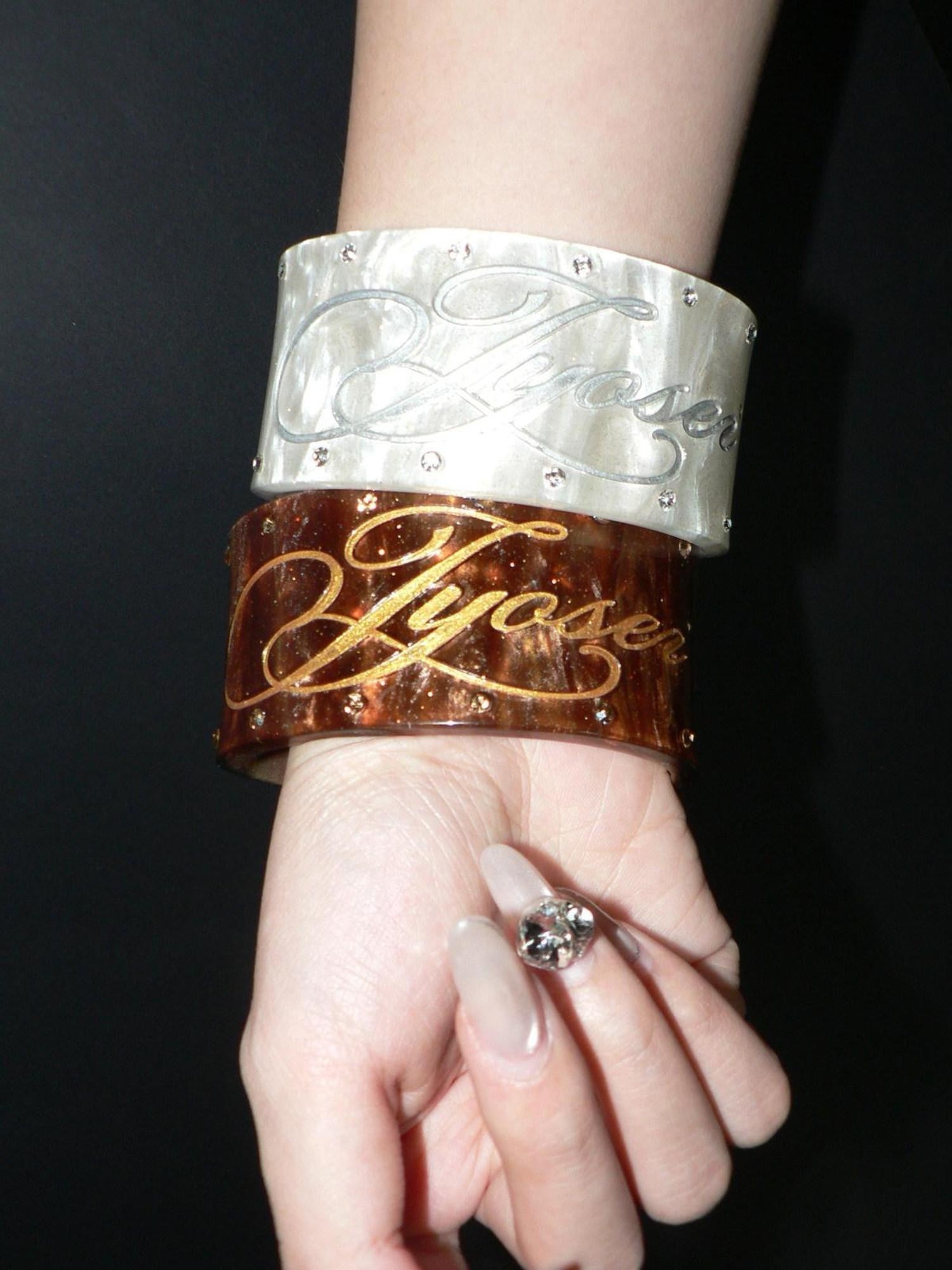 JYOSEI Brown White Rhinestone Inlaid Wide Open Cuff Women&
