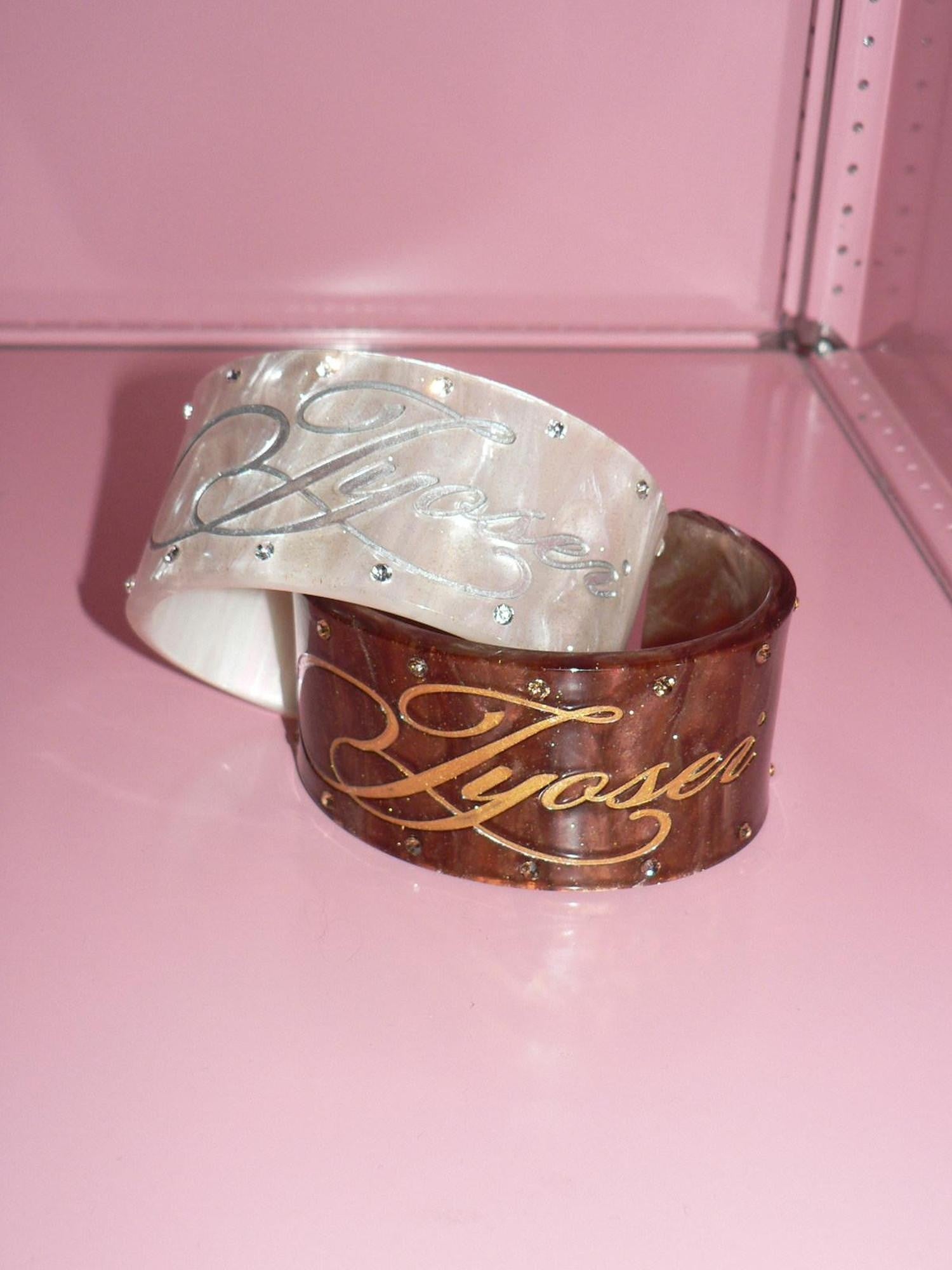 JYOSEI Brown White Rhinestone Inlaid Wide Open Cuff Women&