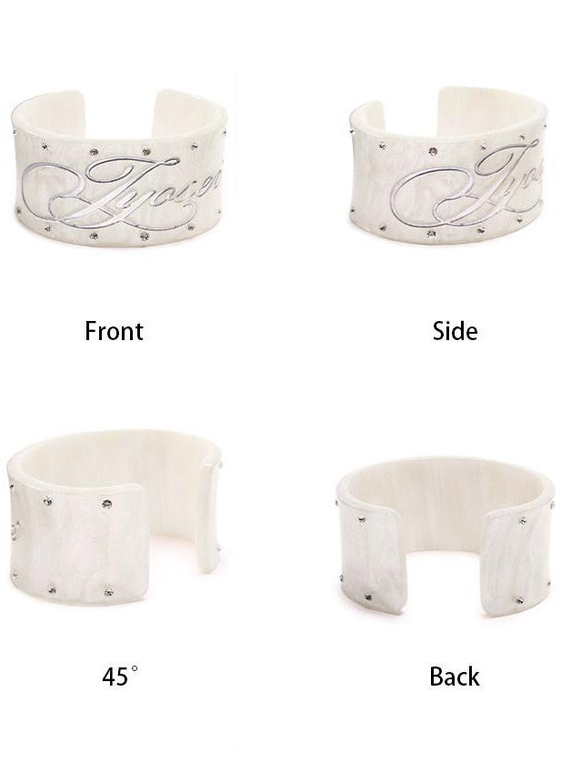 JYOSEI Brown White Rhinestone Inlaid Wide Open Cuff Women&