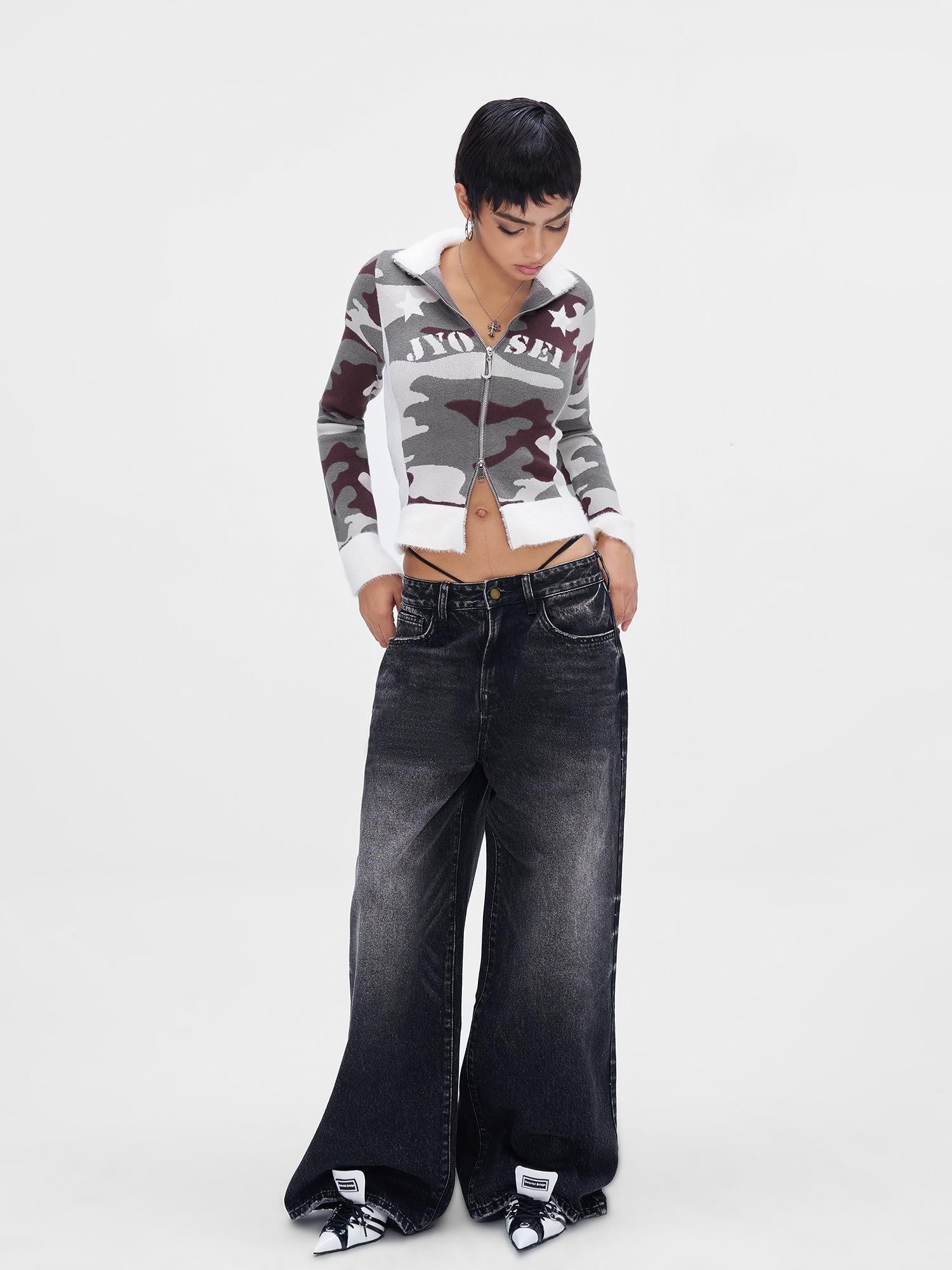 JYOSEI Camouflage Patchwork Knit High Neck Women&