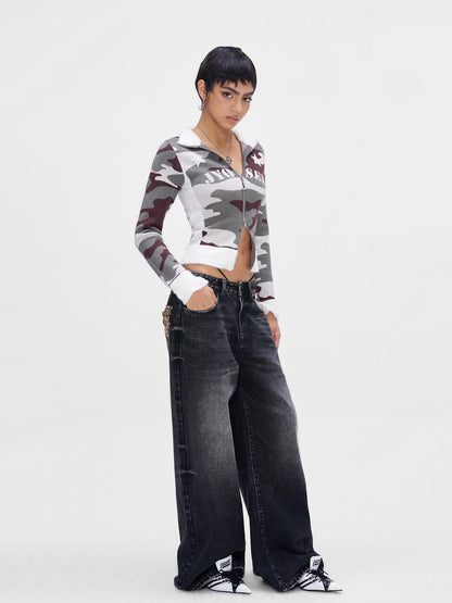 JYOSEI Camouflage Patchwork Knit High Neck Women&