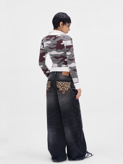 JYOSEI Camouflage Patchwork Knit High Neck Women&