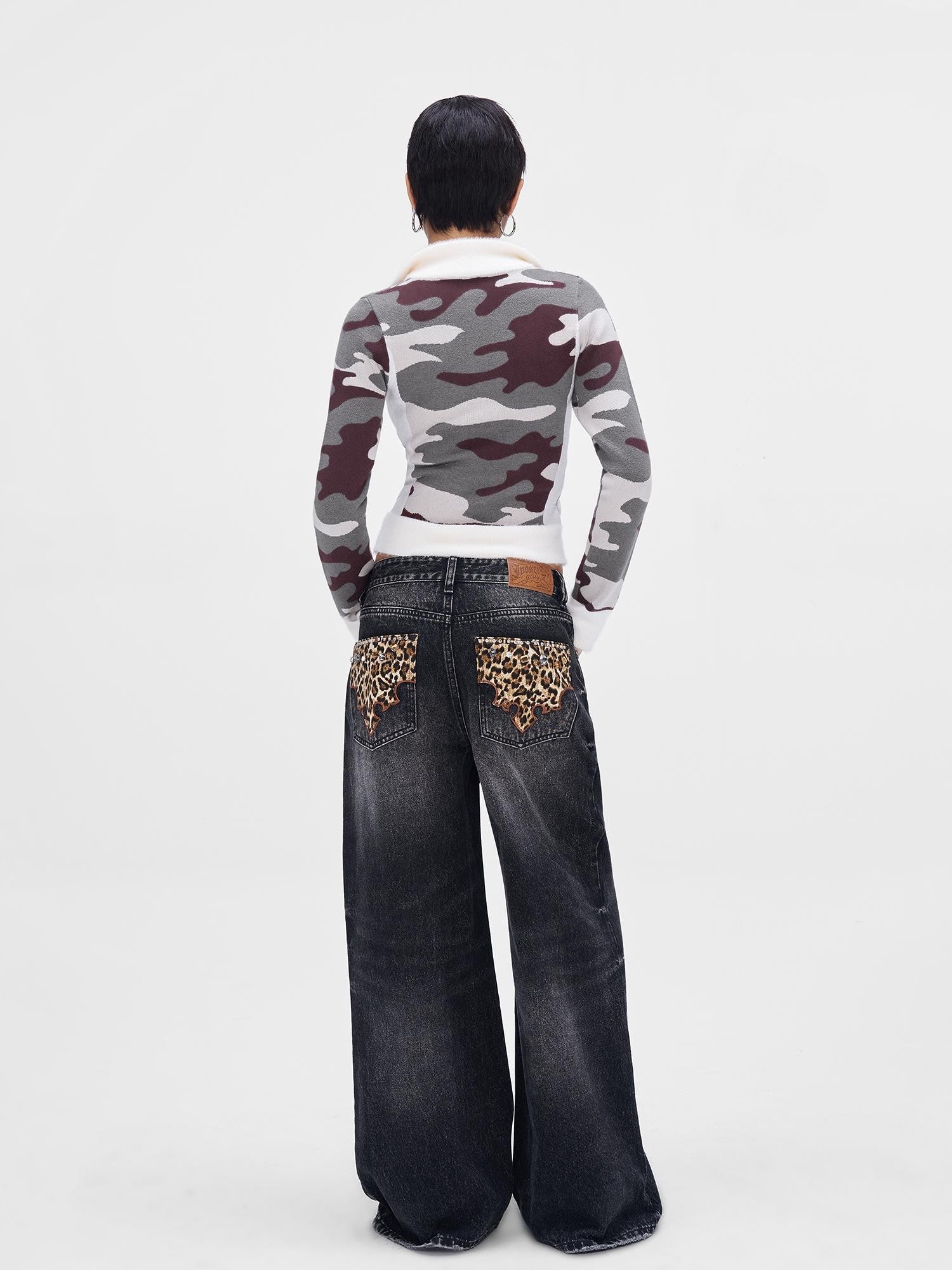 JYOSEI Camouflage Patchwork Knit High Neck Women&