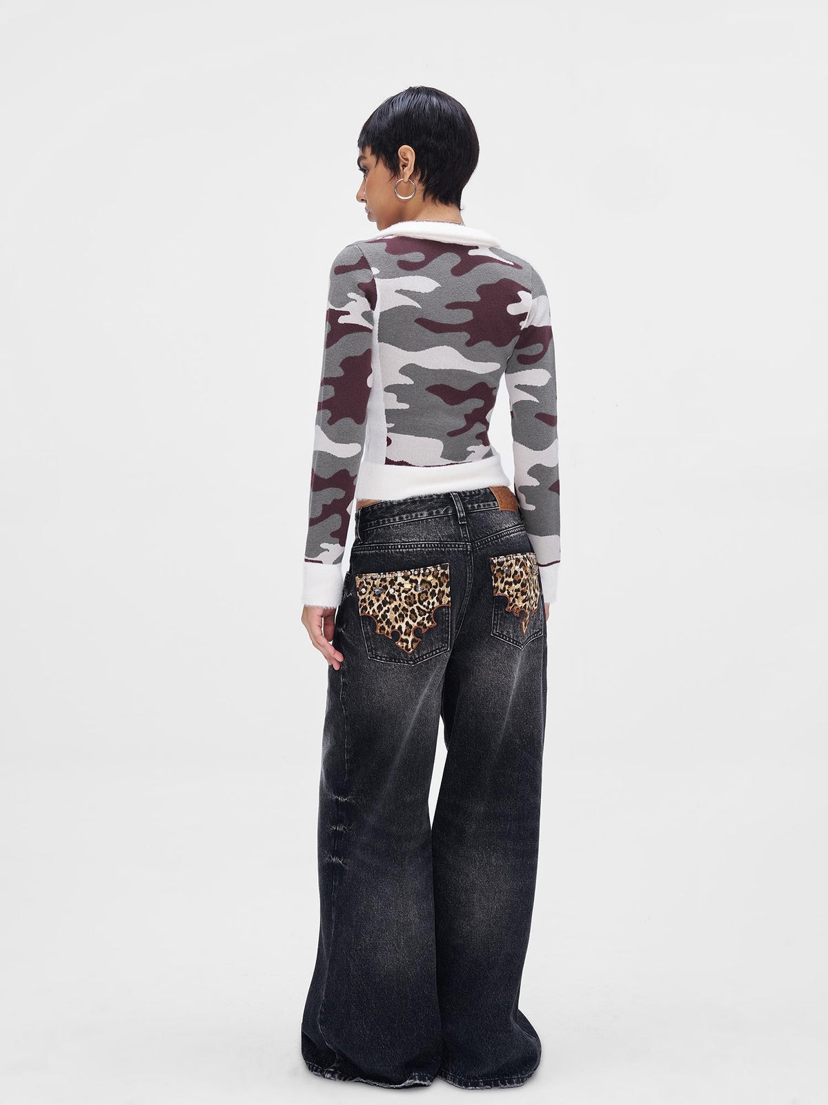 JYOSEI Camouflage Patchwork Knit High Neck Women&