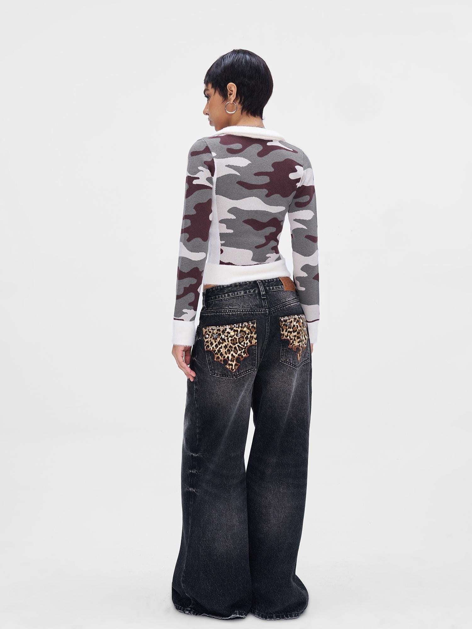 JYOSEI Camouflage Patchwork Knit High Neck Women&