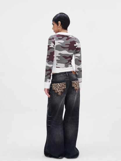 JYOSEI Camouflage Patchwork Knit High Neck Women&