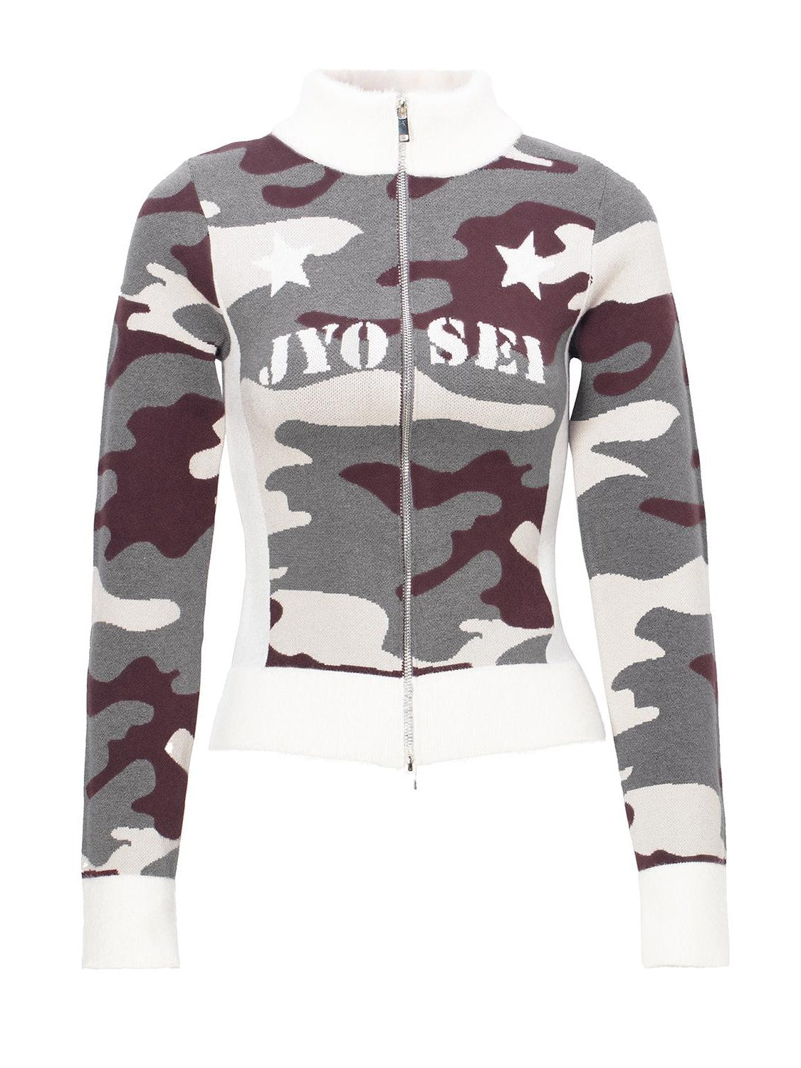 JYOSEI Camouflage Patchwork Knit High Neck Women&