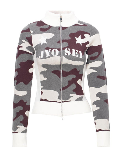 JYOSEI Camouflage Patchwork Knit High Neck Women&