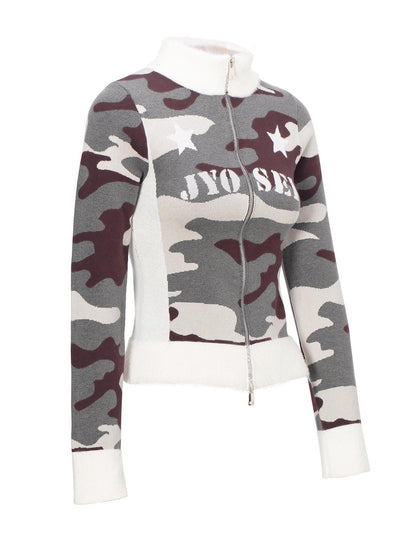 JYOSEI Camouflage Patchwork Knit High Neck Women&
