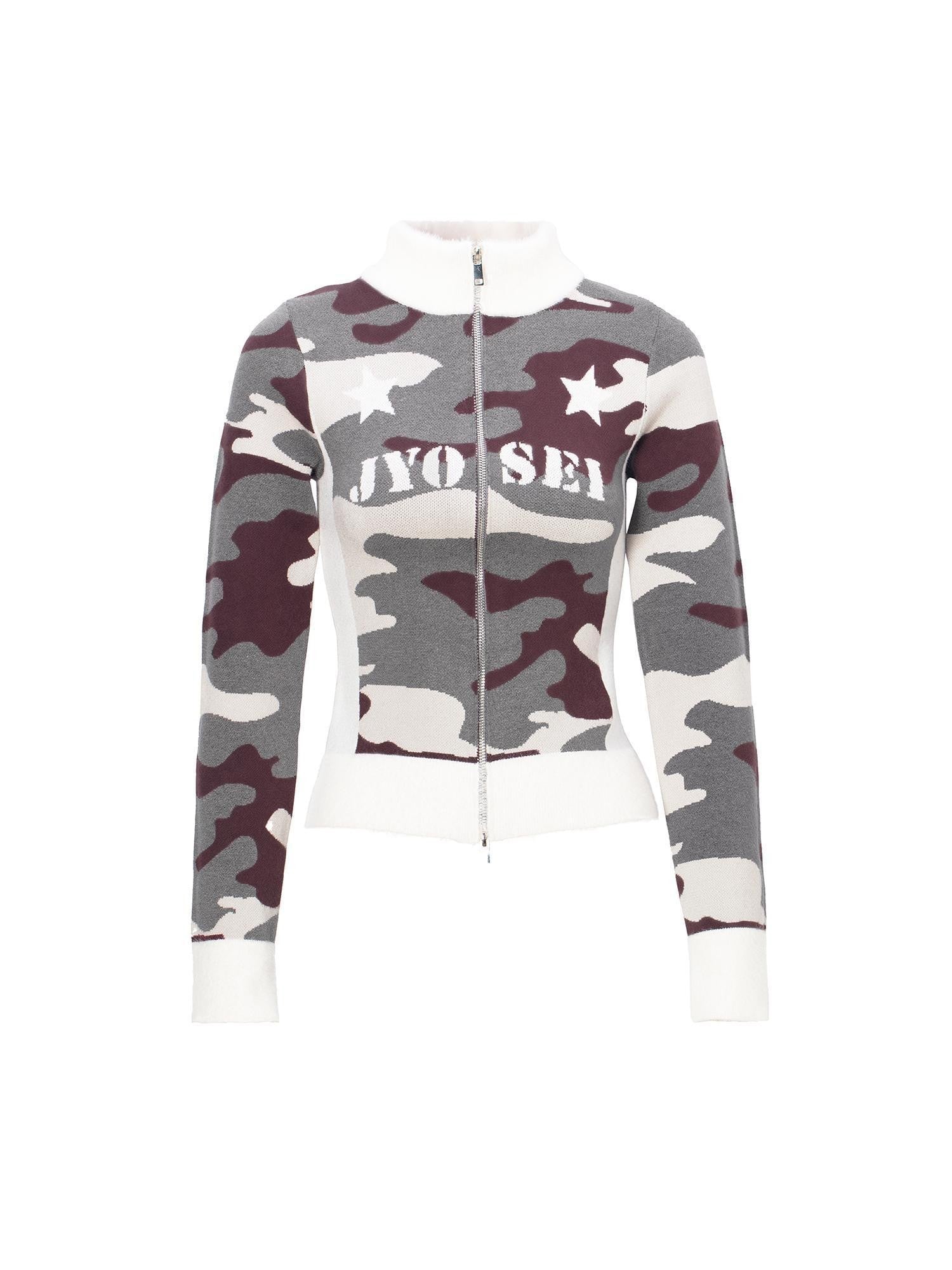 JYOSEI Camouflage Patchwork Knit High Neck Women&