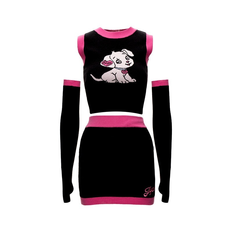 JYOSEI_Cartoon_Animal_Jacquard_Patchwork_Puff_Sleeve_Slim_Women&