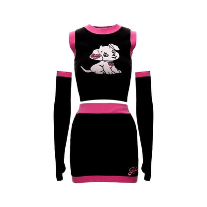 JYOSEI_Cartoon_Animal_Jacquard_Patchwork_Puff_Sleeve_Slim_Women&